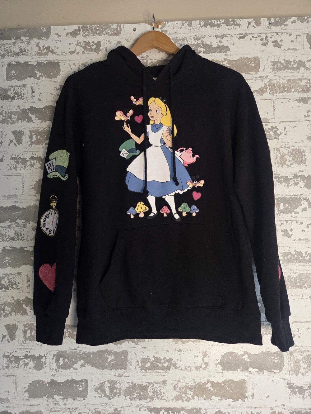 Disney Alice in Wonderland Graphic Hoodie L 11/13 Patch Sleeve